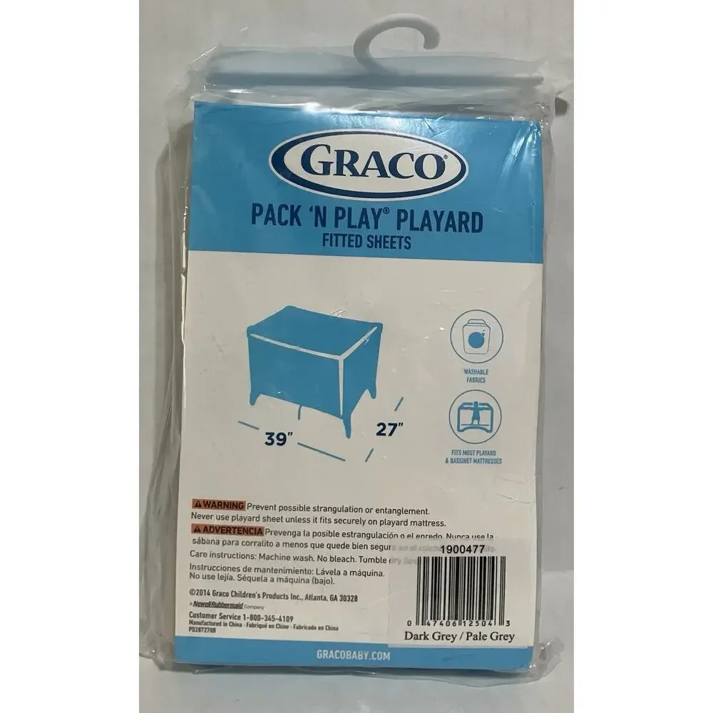 Graco Pack ‘N Play Playard Fitted Sheets 2-Pack Dark and Pale Grey 39X27 NIP